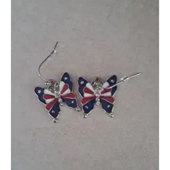 New - Patriotic American Butterfly Earrings - Picture 2 of 6